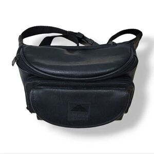 Vintage Trailmaker Equipment Black Leather Adjustable Waist Fanny Pack Bumbag